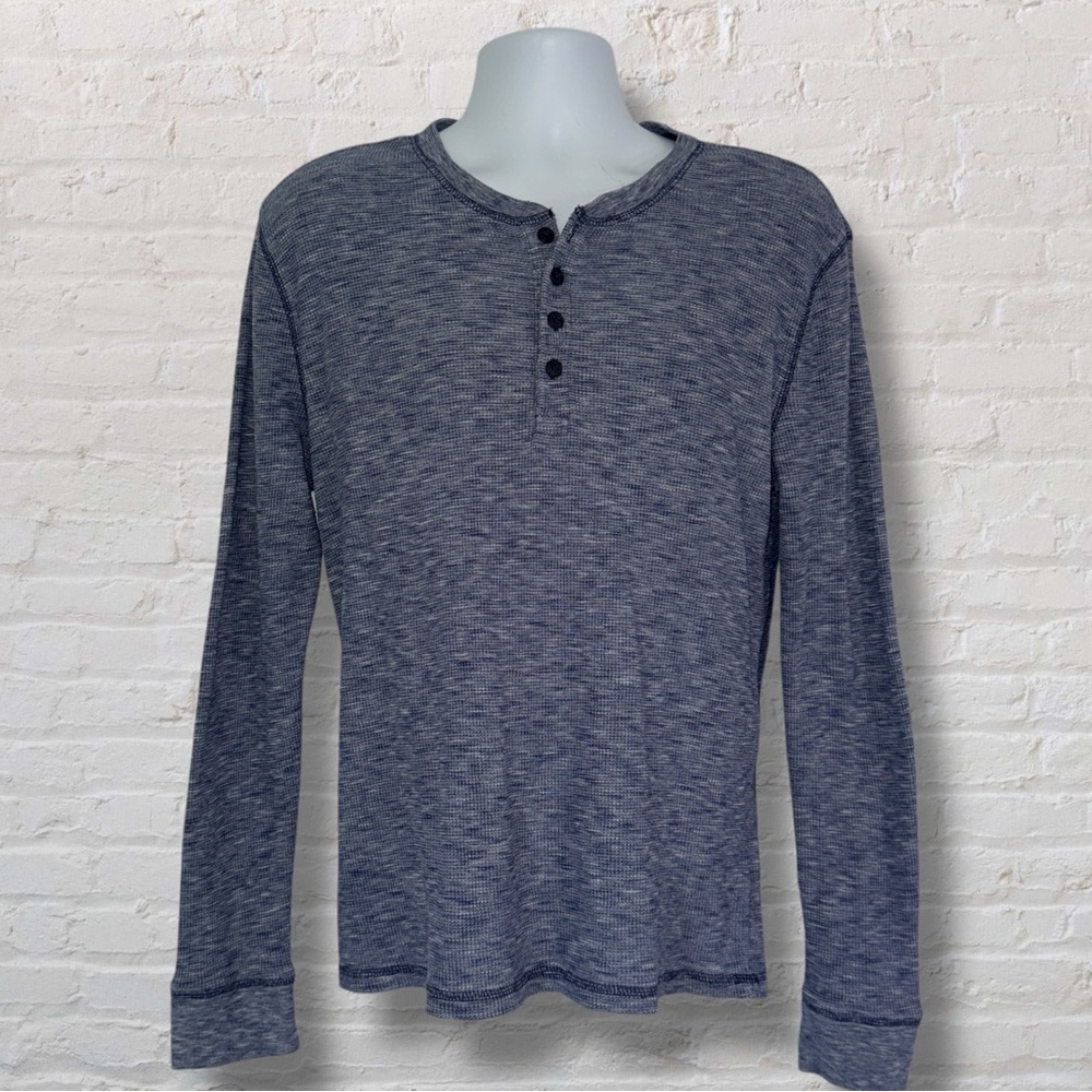 Express Heather Blue Long Sleeve Henley Shirt Men’s Large Casual Knit